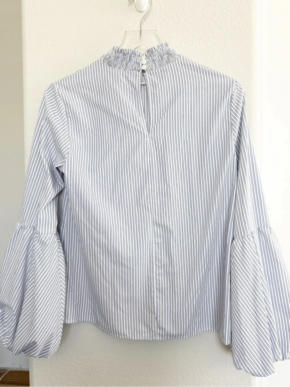Anthropologie English Factory Striped Balloon Sleeve Blouse in Blue And White
